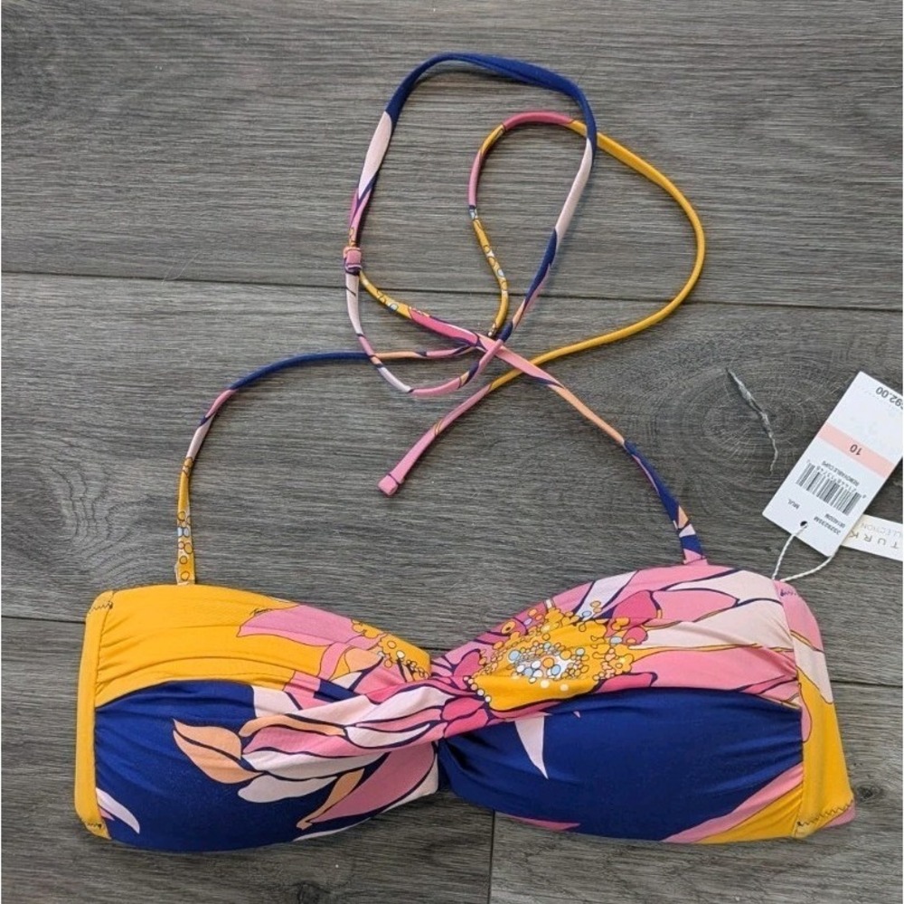 NWT Trina Turk Womens 10 Bikini Top Bandeau Mod Floral Halter Resort Beach Swim